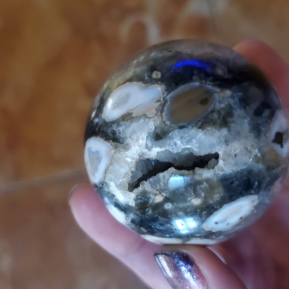 Ocean Jasper- RARE MAROVATO OLD STOCK Sphere juicy orbs & druzy quartz pockets - Picture 3 of 5